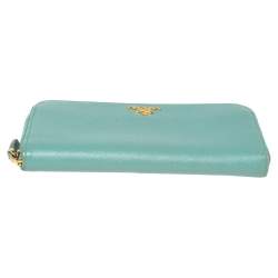 Pre Owned Prada Pale Green Saffiano Lux Leather Zip Around Wallet