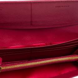 Prada Pink Saffiano Lux Leather Flap Continental Wallet