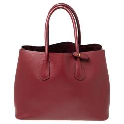 Pre Owned Prada Red Saffiano Cuir Leather Large Double Handle Tote