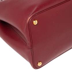 Pre Owned Prada Red Saffiano Cuir Leather Large Double Handle Tote