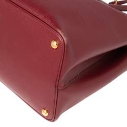 Pre Owned Prada Red Saffiano Cuir Leather Large Double Handle Tote