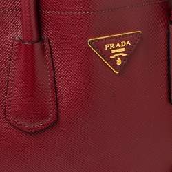 Pre Owned Prada Red Saffiano Cuir Leather Large Double Handle Tote