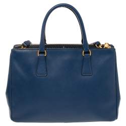 Pre Owned Prada Blue Saffiano Lux Leather Medium Galleria Tote