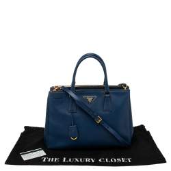 Pre Owned Prada Blue Saffiano Lux Leather Medium Galleria Tote