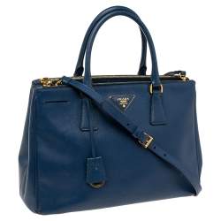 Pre Owned Prada Blue Saffiano Lux Leather Medium Galleria Tote