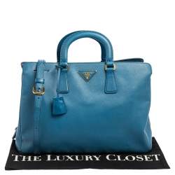 Pre Owned Prada Cobalt Saffiano Lux Leather Middle Zip Tote
