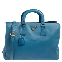 Pre Owned Prada Cobalt Saffiano Lux Leather Middle Zip Tote
