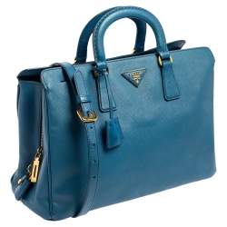 Pre Owned Prada Cobalt Saffiano Lux Leather Middle Zip Tote