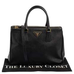 Pre Owned Prada Black Saffiano Lux Leather Medium Galleria Tote