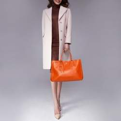 Pre Owned Prada Orange Saffiano Lux Leather Large Galleria Tote
