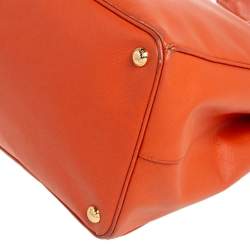 Pre Owned Prada Orange Saffiano Lux Leather Large Galleria Tote