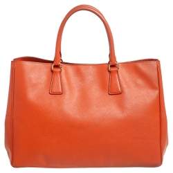 Pre Owned Prada Orange Saffiano Lux Leather Large Galleria Tote
