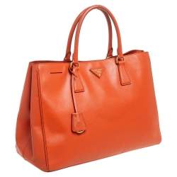 Pre Owned Prada Orange Saffiano Lux Leather Large Galleria Tote