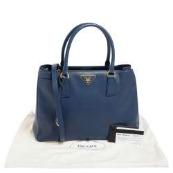 Pre Owned Prada Navy Blue Saffiano Lux Leather Medium Middle Zip Tote