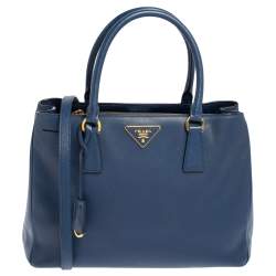 Pre Owned Prada Navy Blue Saffiano Lux Leather Medium Middle Zip Tote