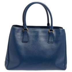 Pre Owned Prada Navy Blue Saffiano Lux Leather Medium Middle Zip Tote
