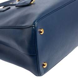 Pre Owned Prada Navy Blue Saffiano Lux Leather Medium Middle Zip Tote