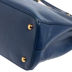 Pre Owned Prada Navy Blue Saffiano Lux Leather Medium Middle Zip Tote