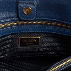 Pre Owned Prada Navy Blue Saffiano Lux Leather Medium Middle Zip Tote