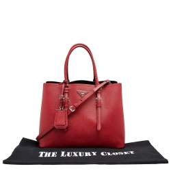 Pre Owned Prada Red Saffiano Cuir Leather Medium Double Handle Tote