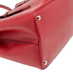 Pre Owned Prada Red Saffiano Cuir Leather Medium Double Handle Tote
