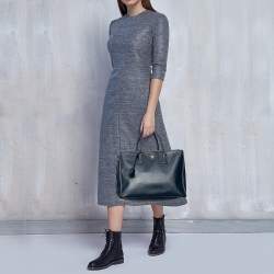 Pre Owned Prada Dark Blue Saffiano Lux Leather Medium Galleria Tote