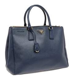 Pre Owned Prada Dark Blue Saffiano Lux Leather Medium Galleria Tote