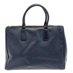 Pre Owned Prada Dark Blue Saffiano Lux Leather Medium Galleria Tote