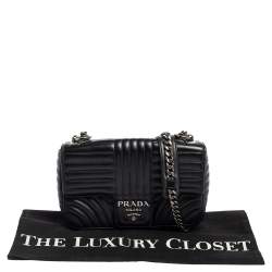 Pre Owned Prada Black Diagramme Leather Medium Shoulder Bag