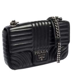 Pre Owned Prada Black Diagramme Leather Medium Shoulder Bag