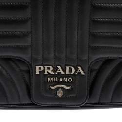 Pre Owned Prada Black Diagramme Leather Medium Shoulder Bag