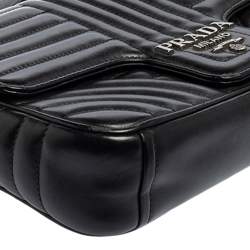 Pre Owned Prada Black Diagramme Leather Medium Shoulder Bag
