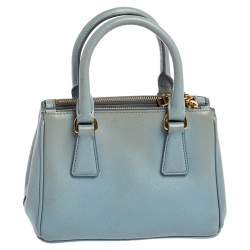 Pre Owned Prada Light Blue Saffiano Leather Mini Galleria Tote