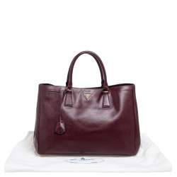 Pre Owned Prada Dark Red Saffiano Lux Leather Large Gardener's Tote