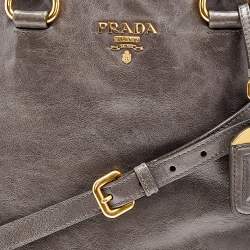 Pre Owned Prada Grey Vitello Shine Leather Top Handle Bag