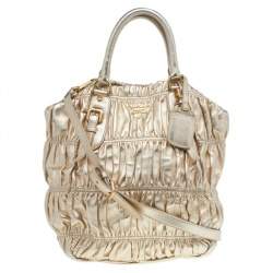 Pre Owned Prada Metallic Gold Gathered Leather Satchel