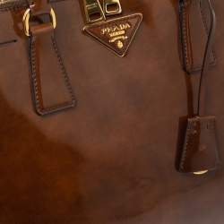 Pre Owned Prada Brown Patent Leather Promenade Satchel