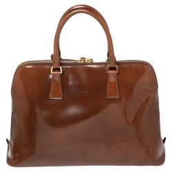 Pre Owned Prada Brown Patent Leather Promenade Satchel