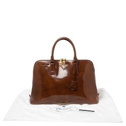 Pre Owned Prada Brown Patent Leather Promenade Satchel