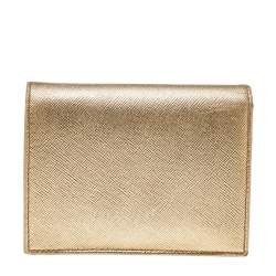 مملوكة مسبقًا Prada Metallic Gold Saffiano Leather Flap Compact Wallet