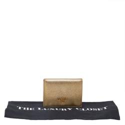 مملوكة مسبقًا Prada Metallic Gold Saffiano Leather Flap Compact Wallet
