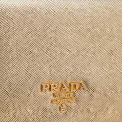 مملوكة مسبقًا Prada Metallic Gold Saffiano Leather Flap Compact Wallet