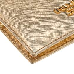 مملوكة مسبقًا Prada Metallic Gold Saffiano Leather Flap Compact Wallet