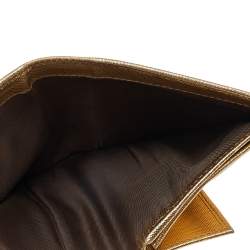 مملوكة مسبقًا Prada Metallic Gold Saffiano Leather Flap Compact Wallet