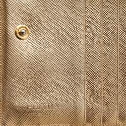 مملوكة مسبقًا Prada Metallic Gold Saffiano Leather Flap Compact Wallet