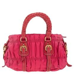 Pre Owned Prada Pink Gaufre Nylon and Leather Tote