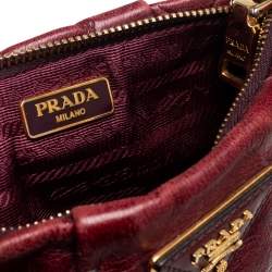 Pre Owned Prada Burgundy Pleated Leather Wristlet Clutch
