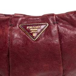 Pre Owned Prada Burgundy Pleated Leather Wristlet Clutch