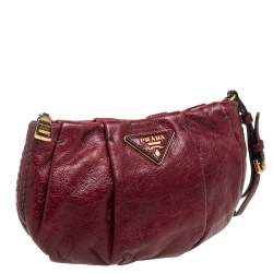 Pre Owned Prada Burgundy Pleated Leather Wristlet Clutch
