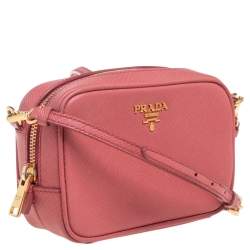 Pre Owned Prada Pink Saffiano Leather Camera Crossbody Bag